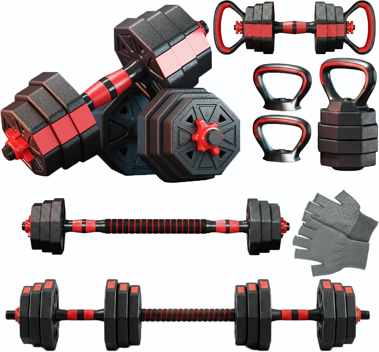 Dumbbell Set - 6-in-1 verstelbare dumbbell- en barbell-gewichtenset, 45LB