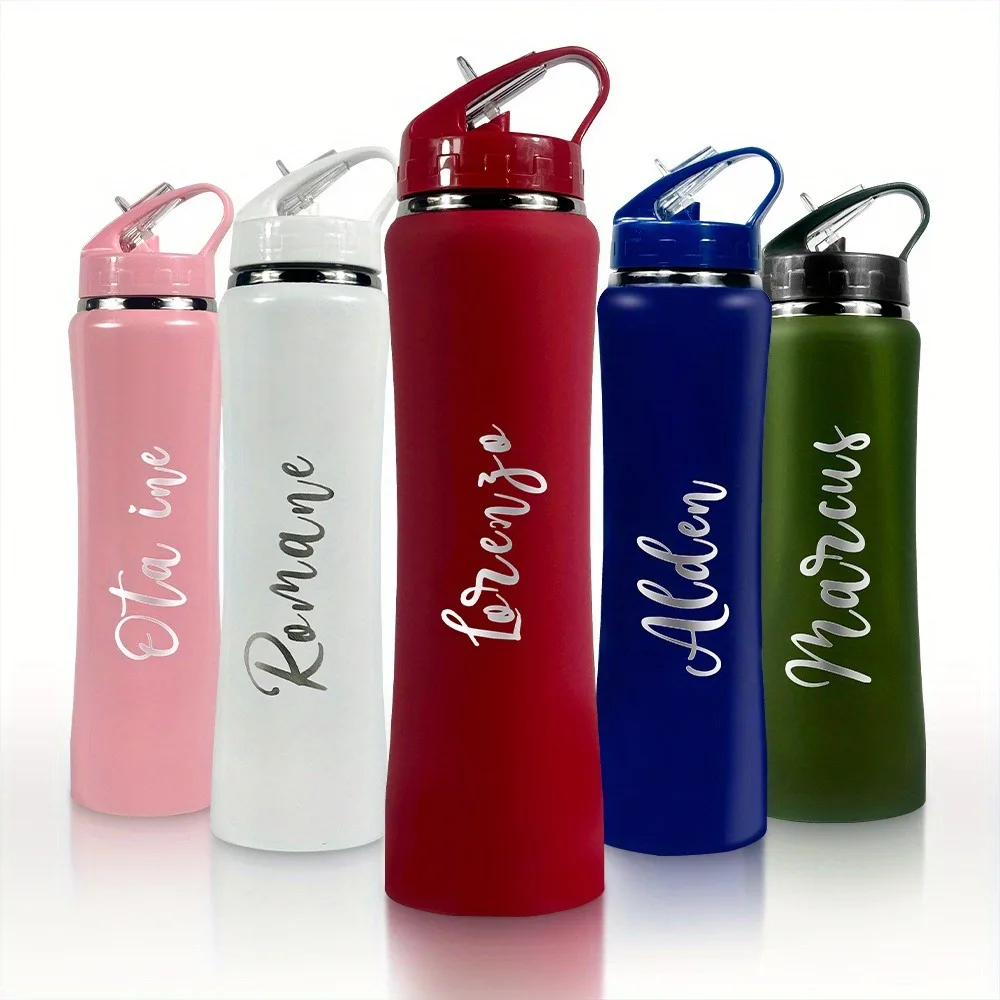 Sports Water Bottle Insulated - Gepersonaliseerde geïsoleerde roestvrijstalen waterfles met rietje