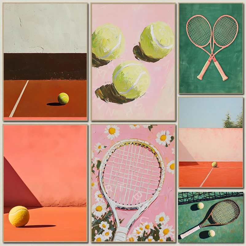 Sports Equipment Poster - Moderne, minimalistische tennis- en sportartefacten: kunstposter,